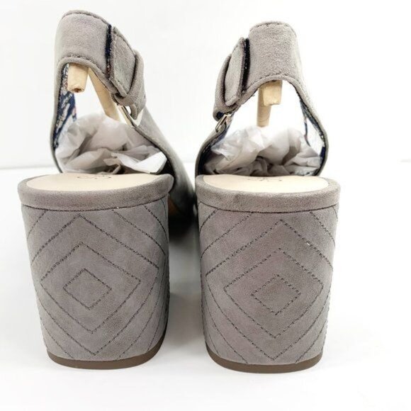Seychelles Playwright II Slingback Block Heels Gray Suede Peep-Toe Size 8.5 M - Picture 5 of 16